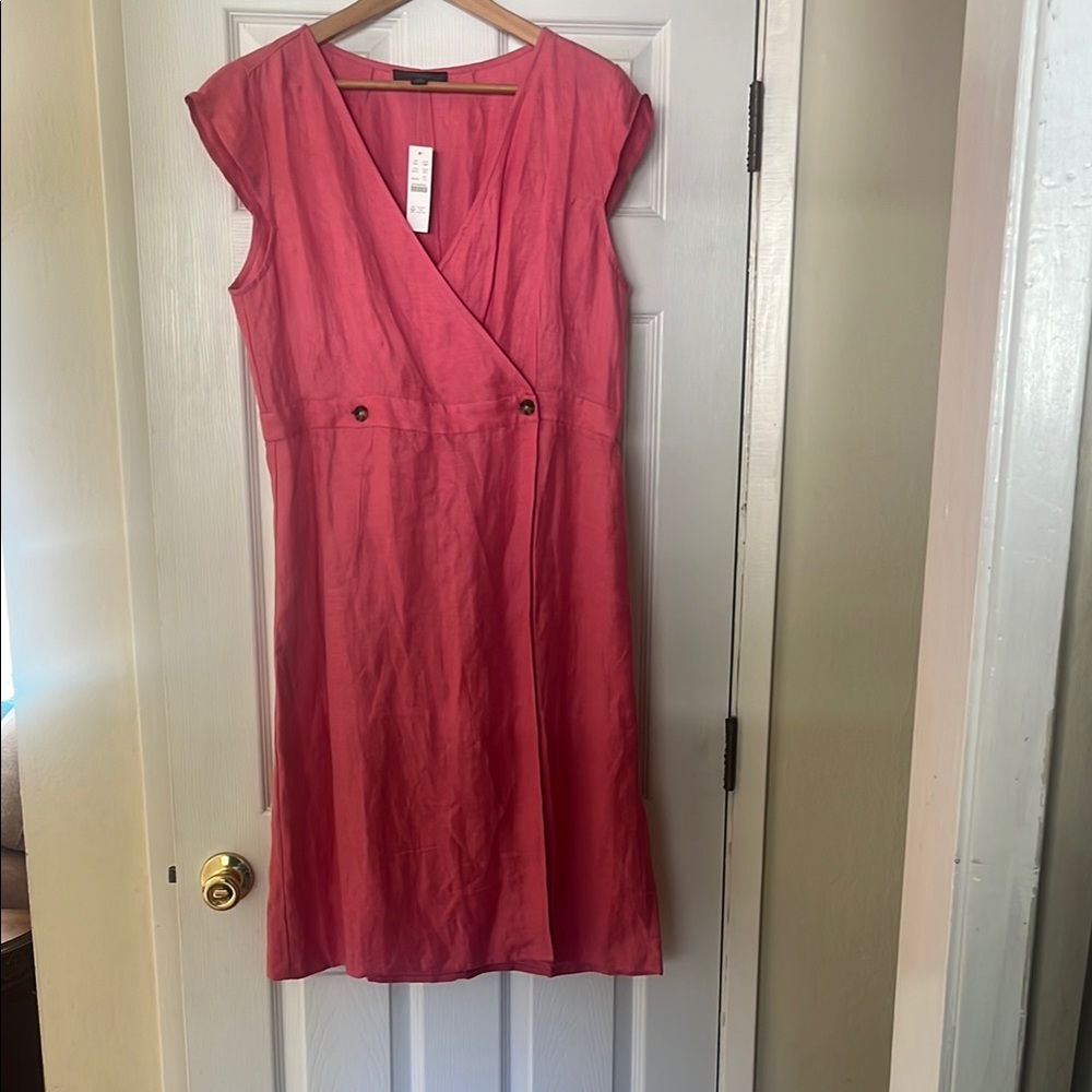 Pink Flutter Sleeve Sundress with V-Neck for Casual Work